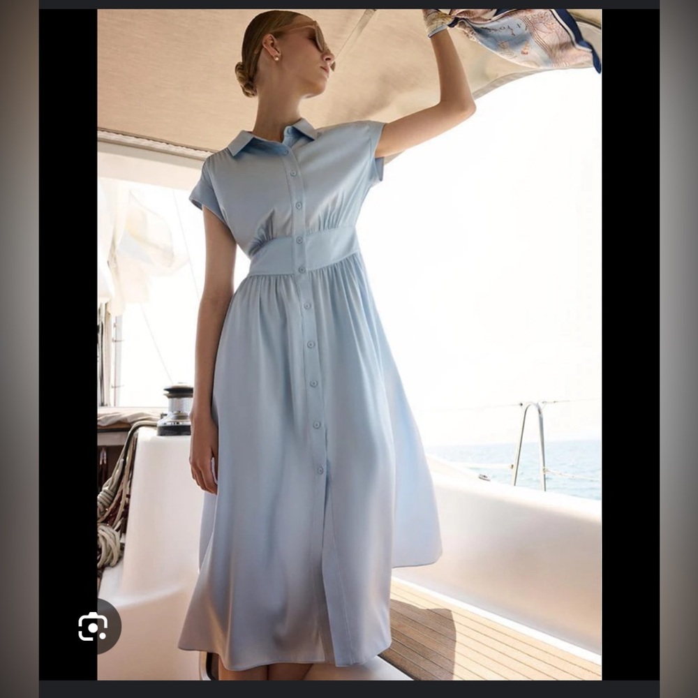 Momme Stretch Silk Midi Dress-Blue